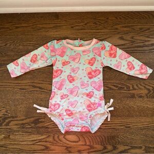 Rufflebutts Long Sleeve One Piece Rash Guard hearts size 12-18 months upf 50